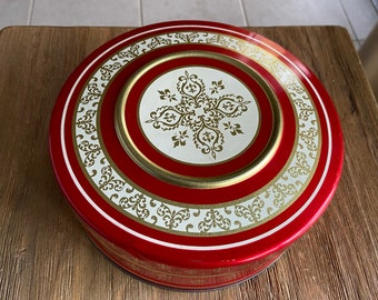 Vintage red and gold fleur de lis tin