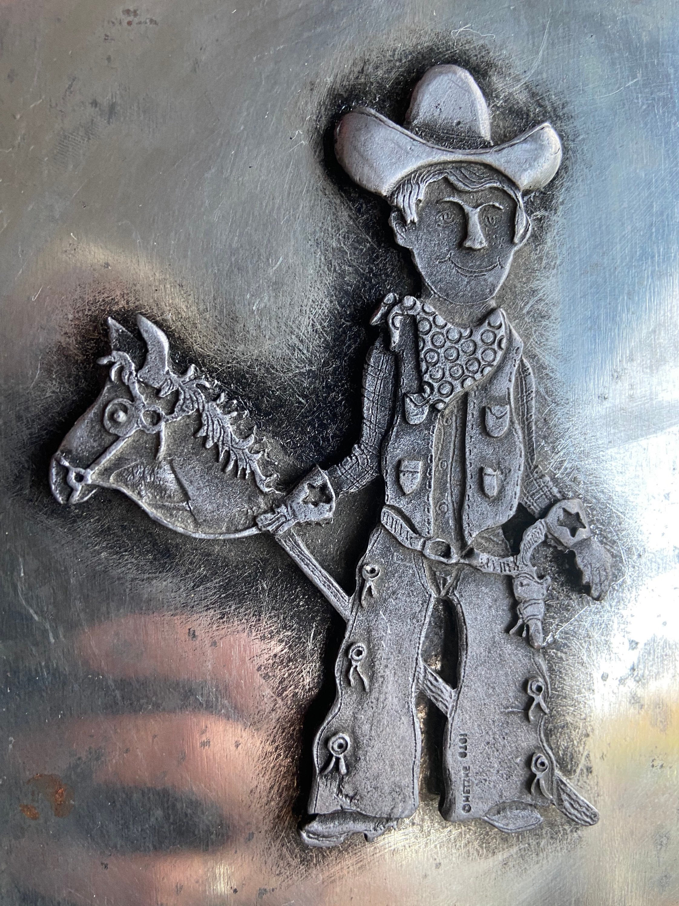 Vintage Metzke Pewter Cowboy Tin - Etsy