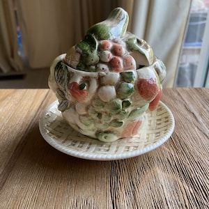 Vintage fruits ceramic sugar bowl