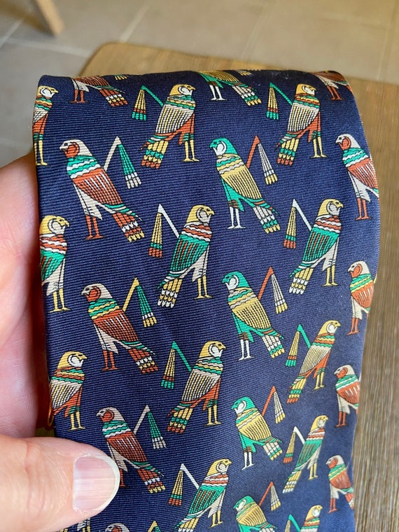 Vintage Harrods Egyptian birds silk necktie - image 1