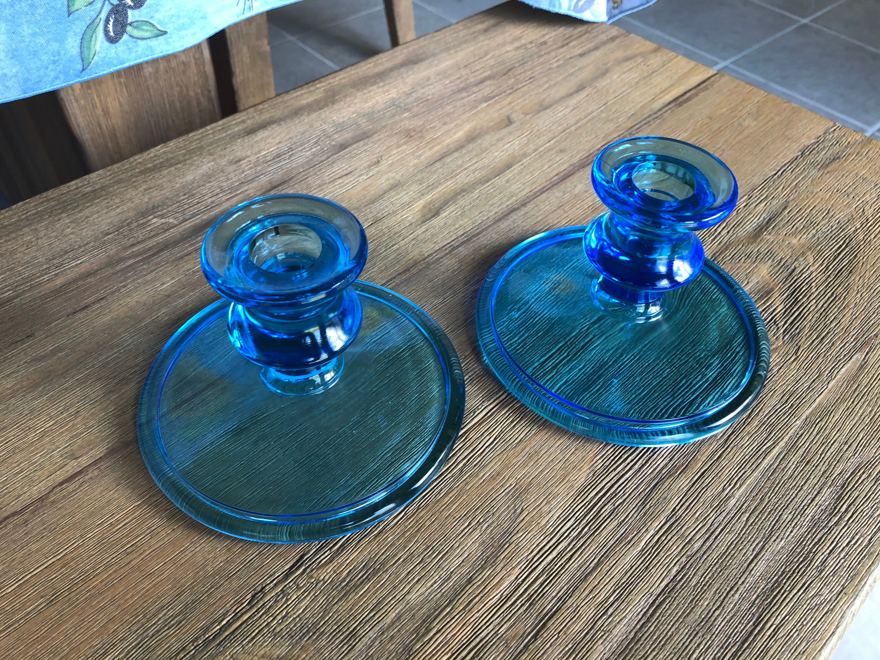 Vintage Blue Glass Candle Holders Etsy