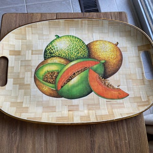 Vintage cantaloupe bamboo tray