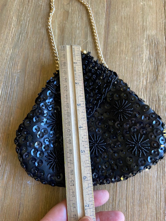 Vintage black beaded pouch purse - image 10