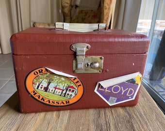 Vintage travel case with hotel labels