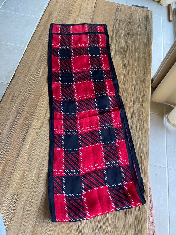 Vintage plaid red and black silk scarf