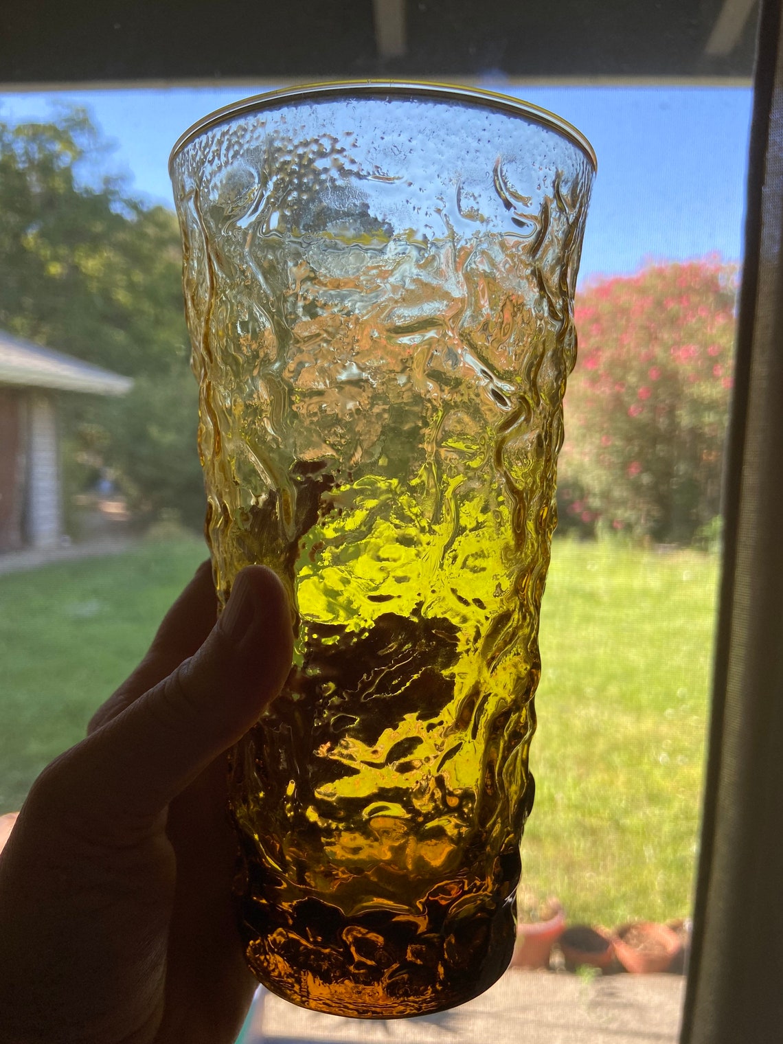 Vintage amber glass tumbler Etsy