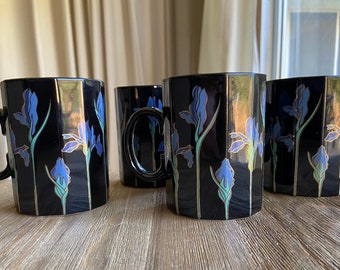 Vintage Blue Iris Otagiri mugs (4)