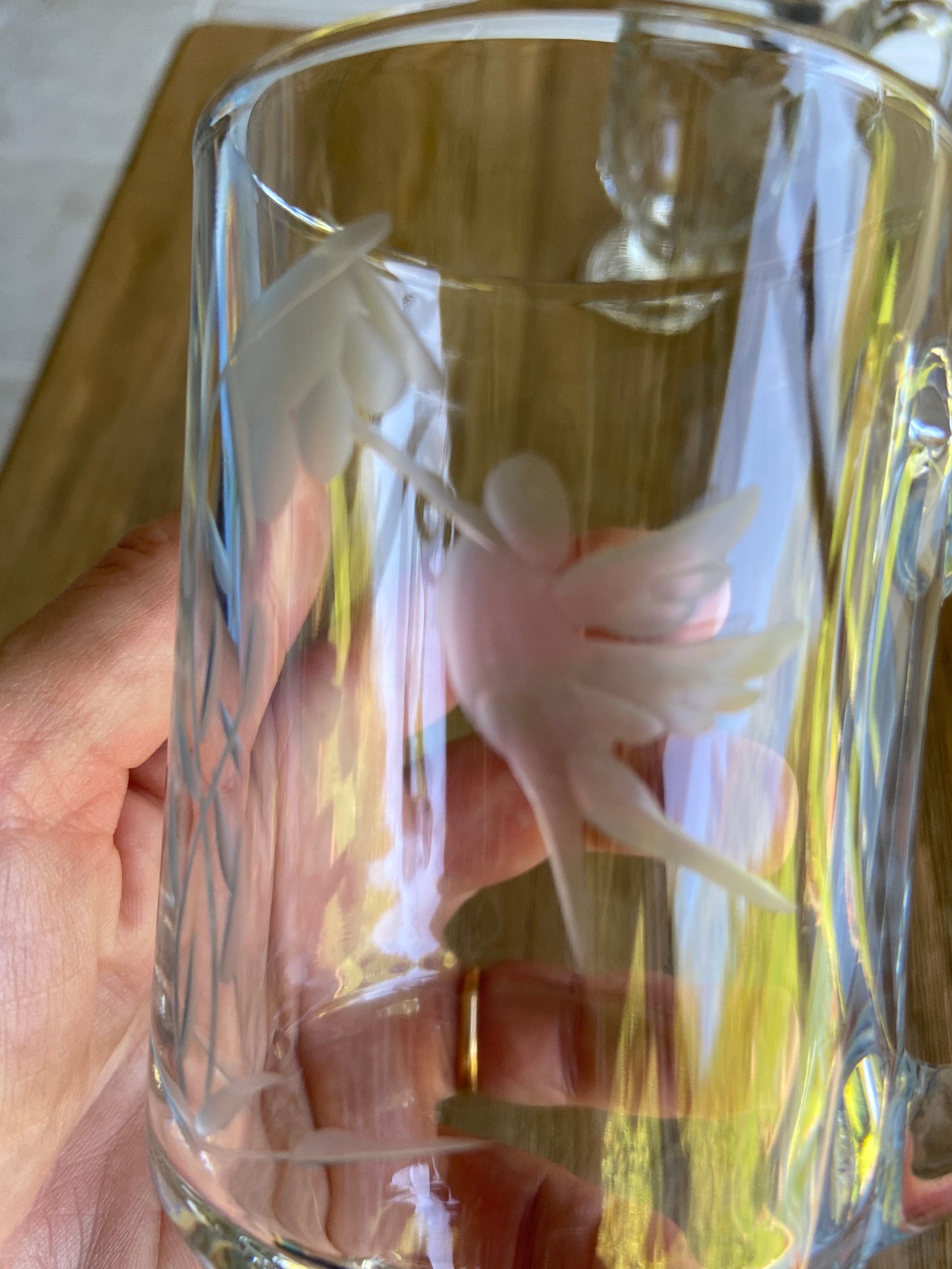 Vintage Etched Glass Footed Glass Mugs Etsy