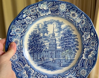 Vintage Liberty Blue Dinner Plate, Independence Hall