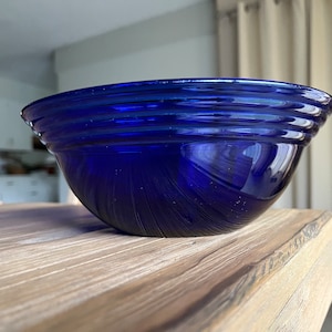 Vintage Cobalt Blue Ribbed Glass Bowl - Etsy
