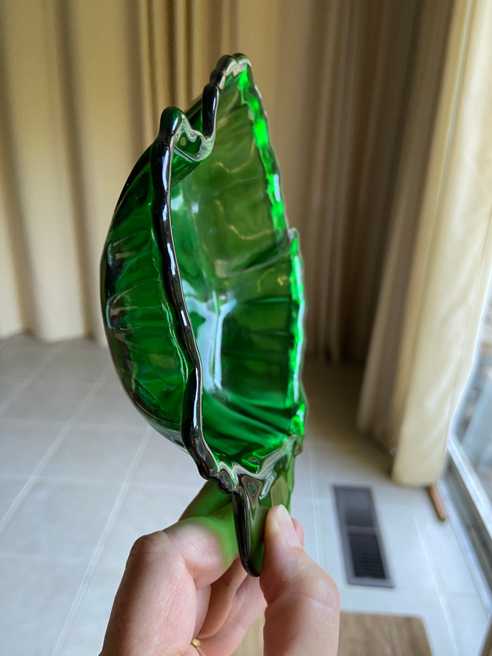 Vintage green glass leaf bowl Etsy