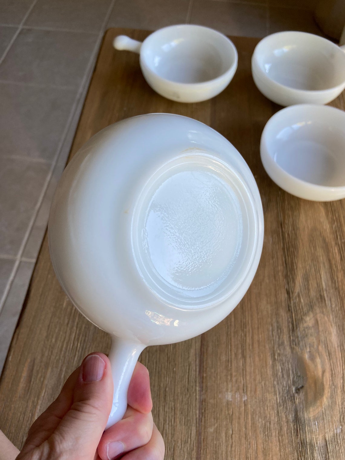 Vintage milk glass bowls with handle Etsy