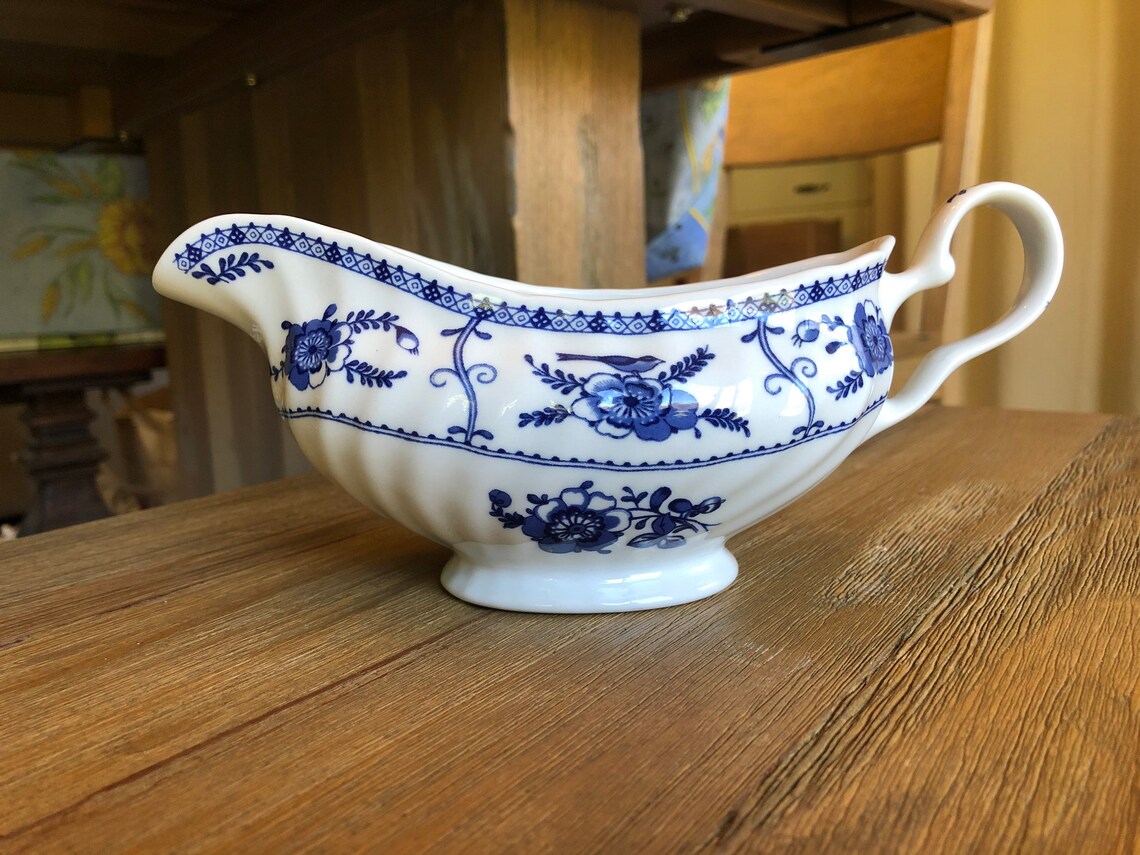 Vintage Johnson Bros Blue and White Gravy Boat Etsy