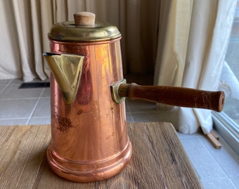 Vintage copper and brass coffee pot