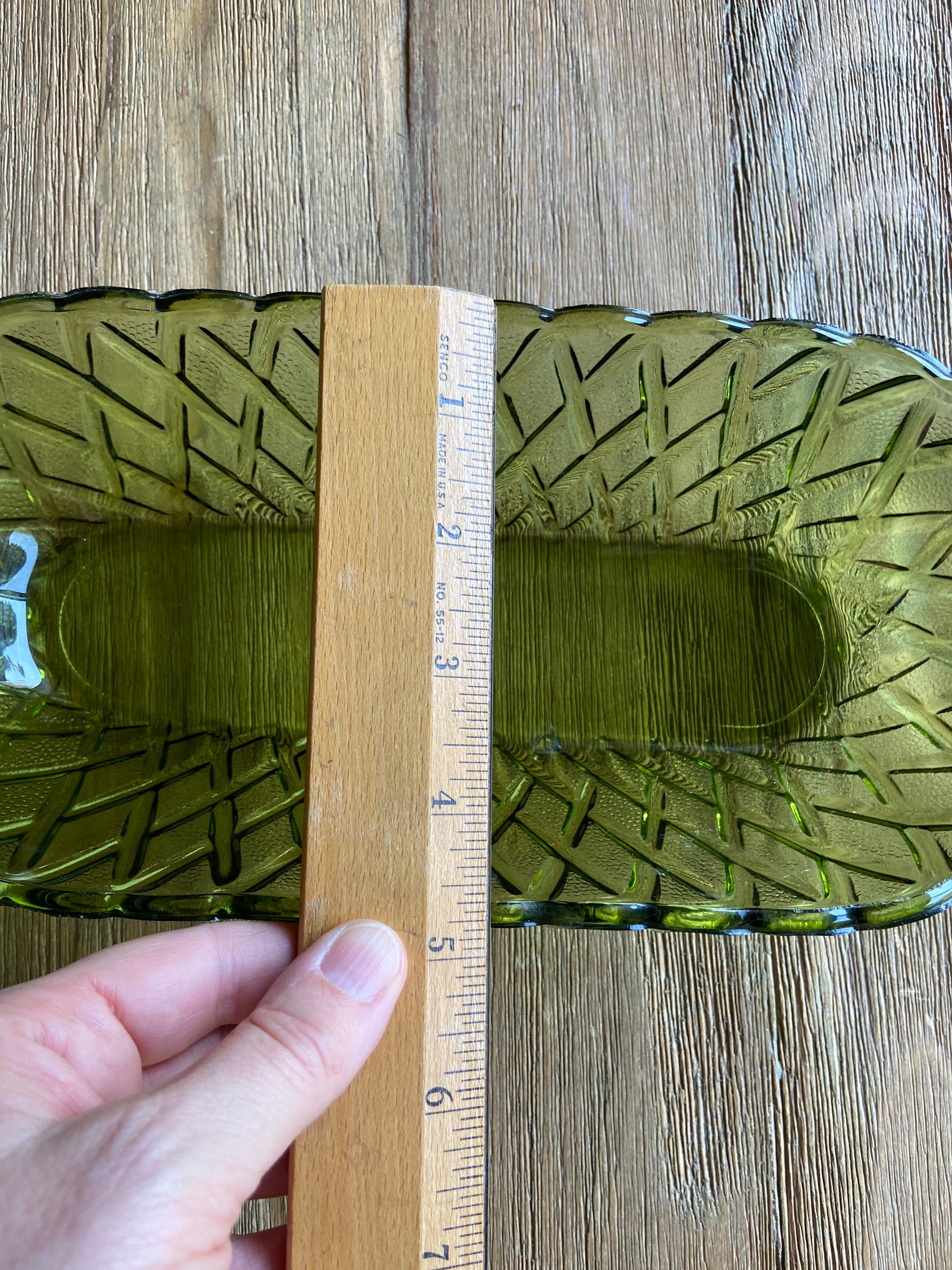 Vintage Green Glass Basket Shaped Bowl Etsy