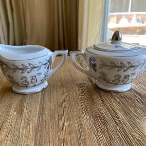 Vintage Lefton 25th anniversary sugar bowl and creamer