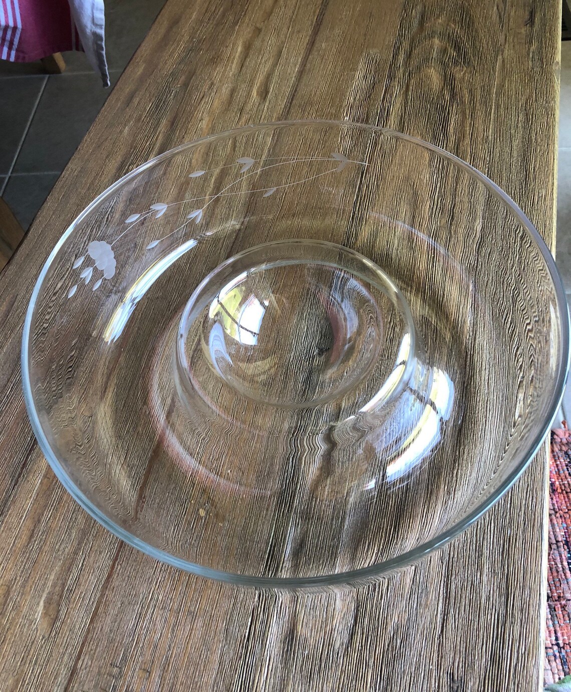 Vintage chip and dip etched glass bowl Etsy