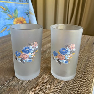 Vintage frosted glass with flowers juice glasses