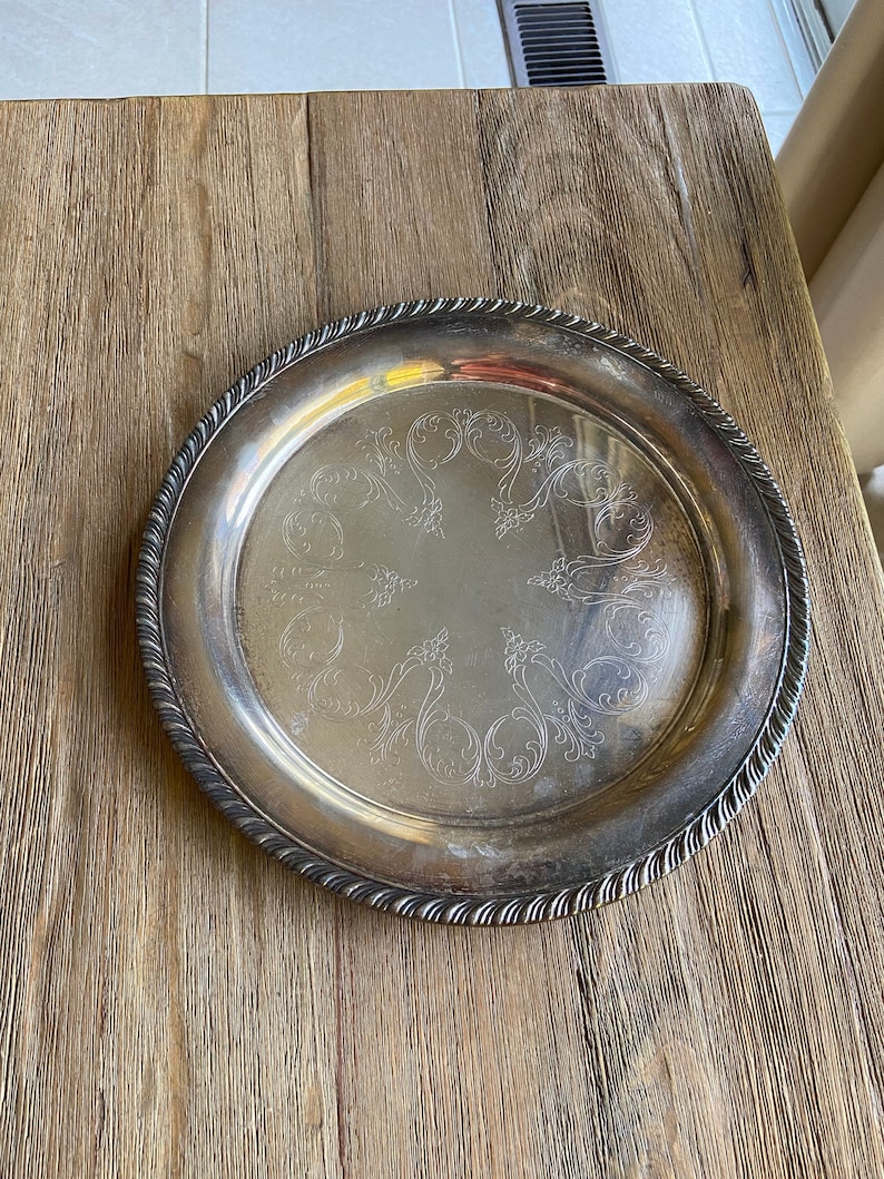 Vintage Oneida Silver Plated Round Tray | Etsy