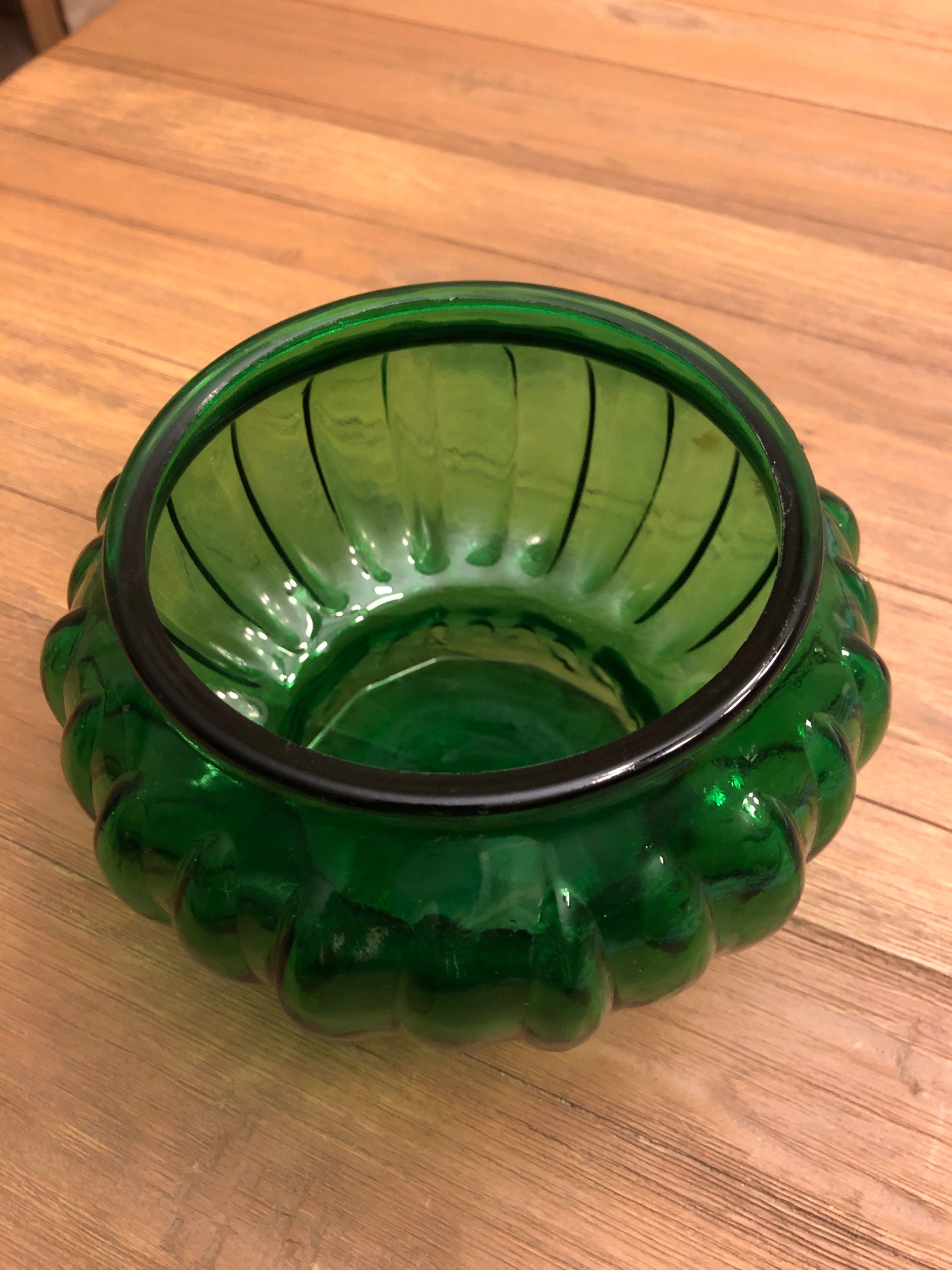 Vintage emerald green ribbed vase Etsy