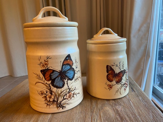 Vintage Treasure Craft Butterfly Ceramic Canisters 