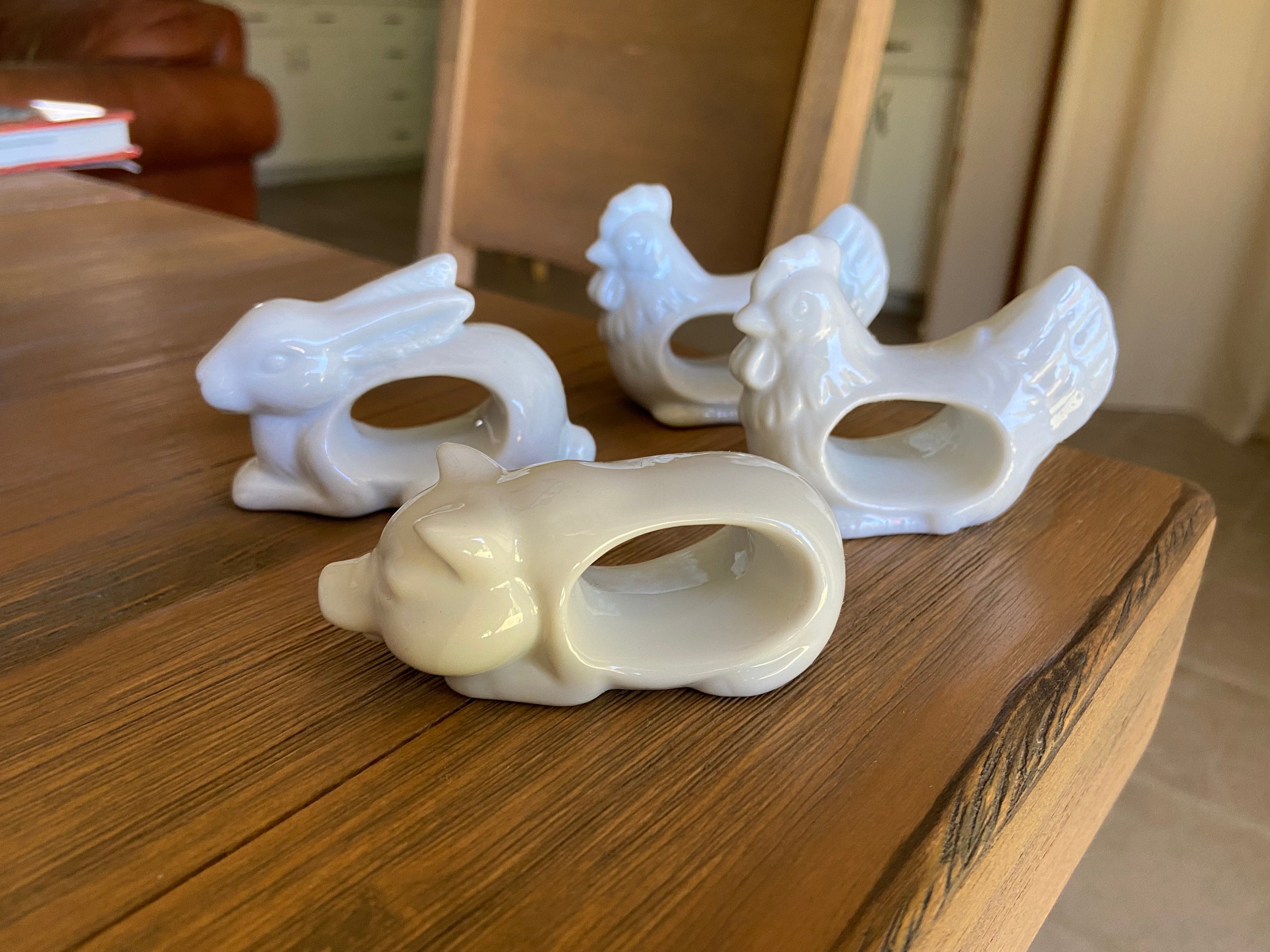 Vintage farm animals ceramic napkin rings