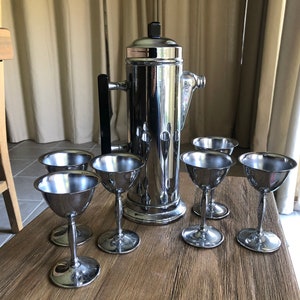 Midcentury stainless chrome  bar ware set