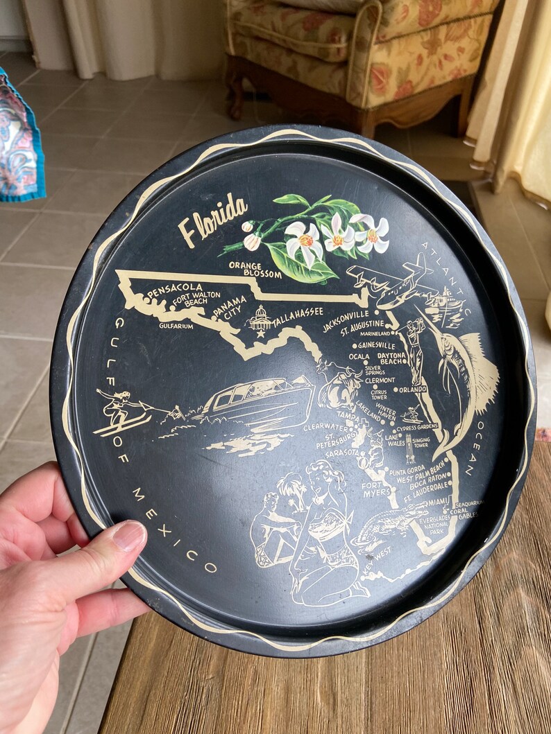 Vintage Florida Small Metal Tray Etsy