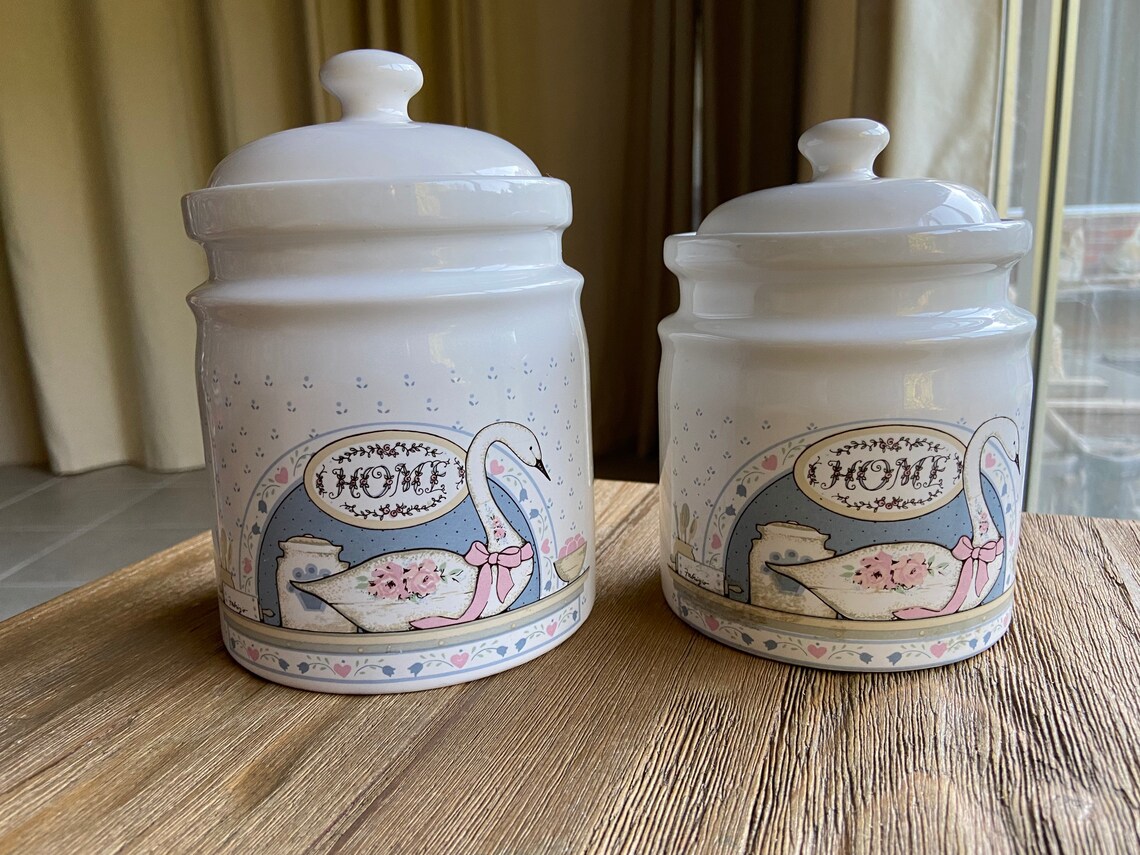 Vintage Swan With Bow Canister Set Etsy