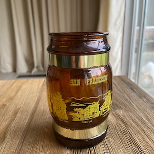 Vintage souvenir San Francisco glass mug with wood handle