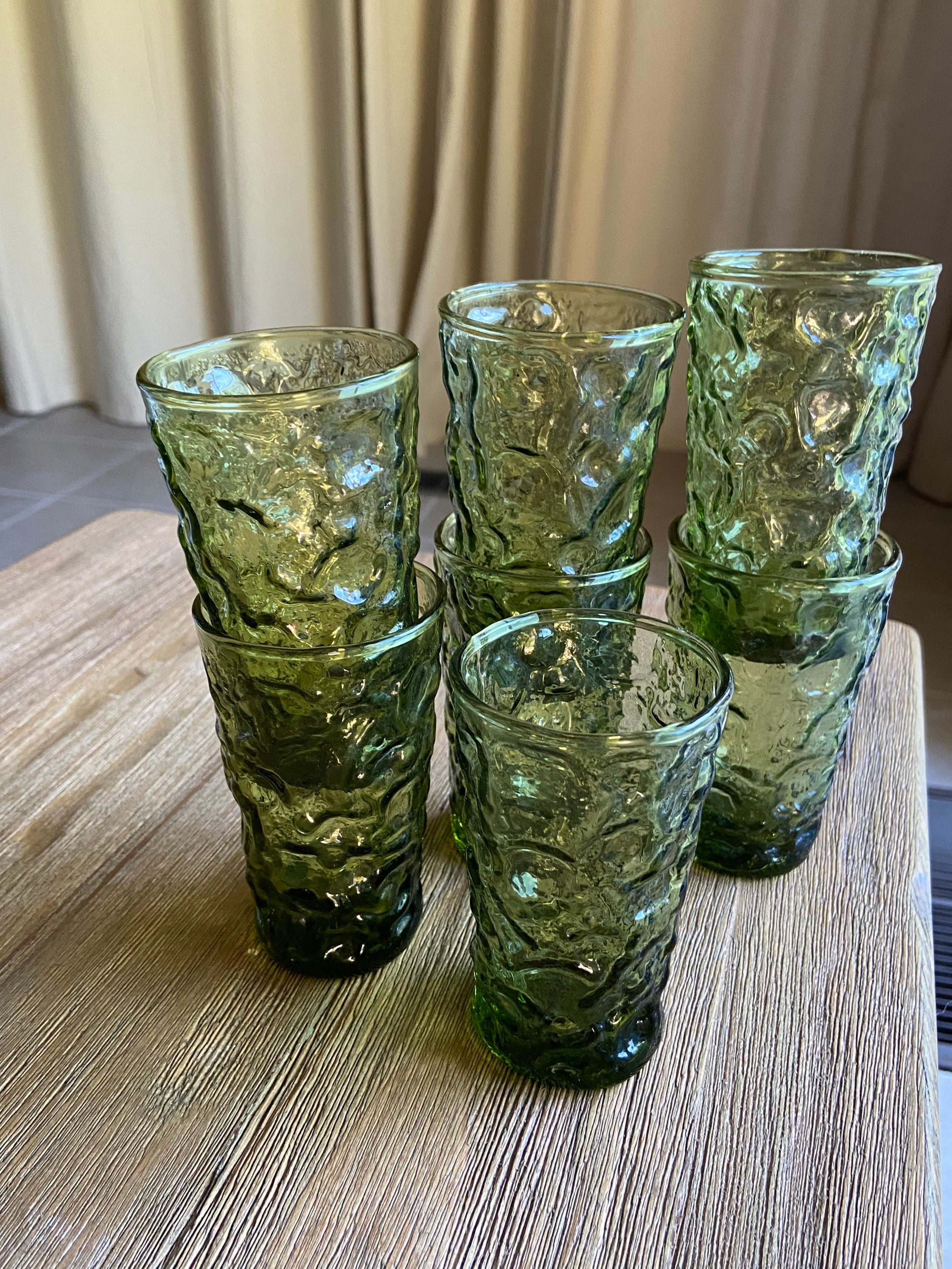 Vintage Green Glass Juice Glasses Etsy