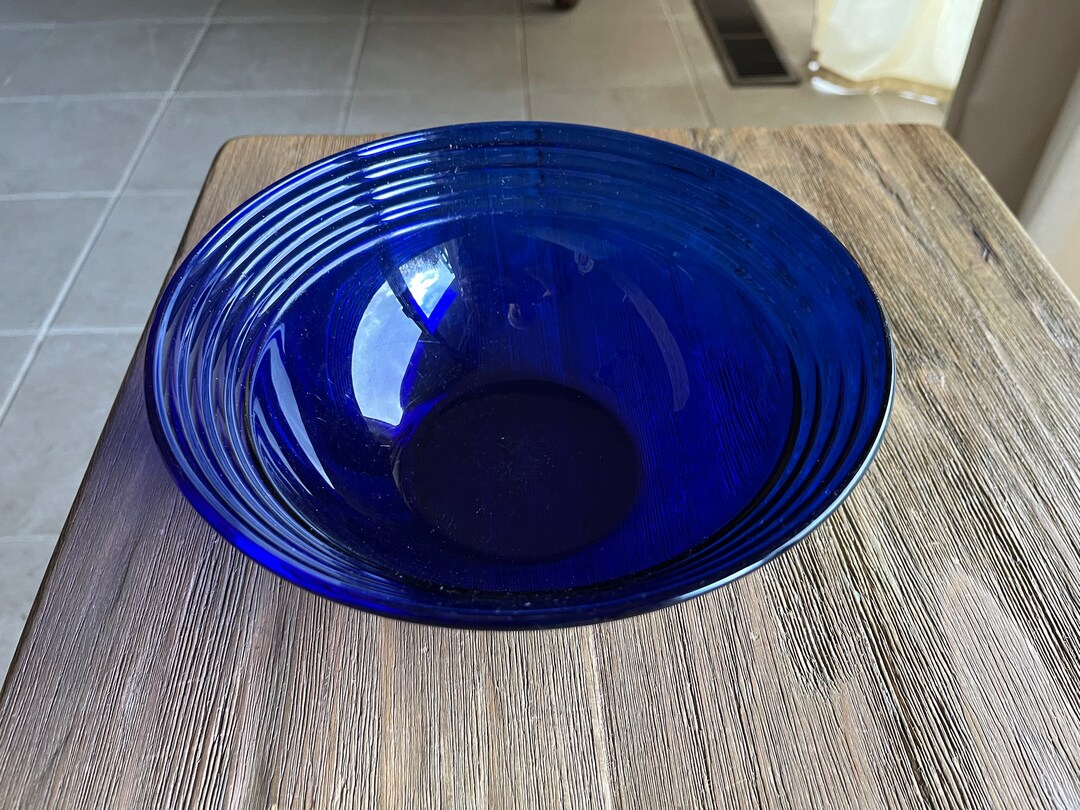 Vintage Cobalt Blue Ribbed Glass Bowl - Etsy