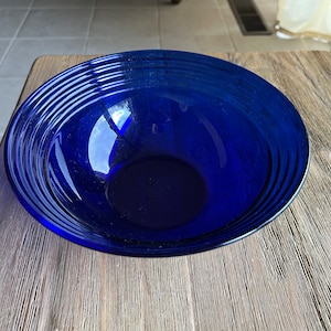 Vintage Cobalt Blue ribbed glass bowl