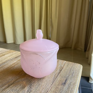 Vintage Avon frosted pink glass jar with lid
