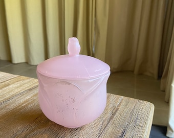 Vintage Avon frosted pink glass jar with lid