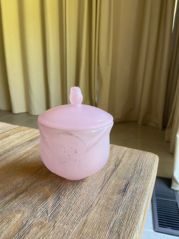 Vintage Avon Frosted Pink Glass Jar With Lid Etsy