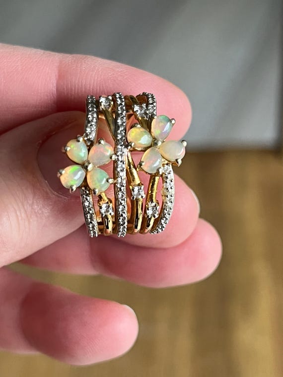 Opal Flowers Statement Cocktail  ring - image 1