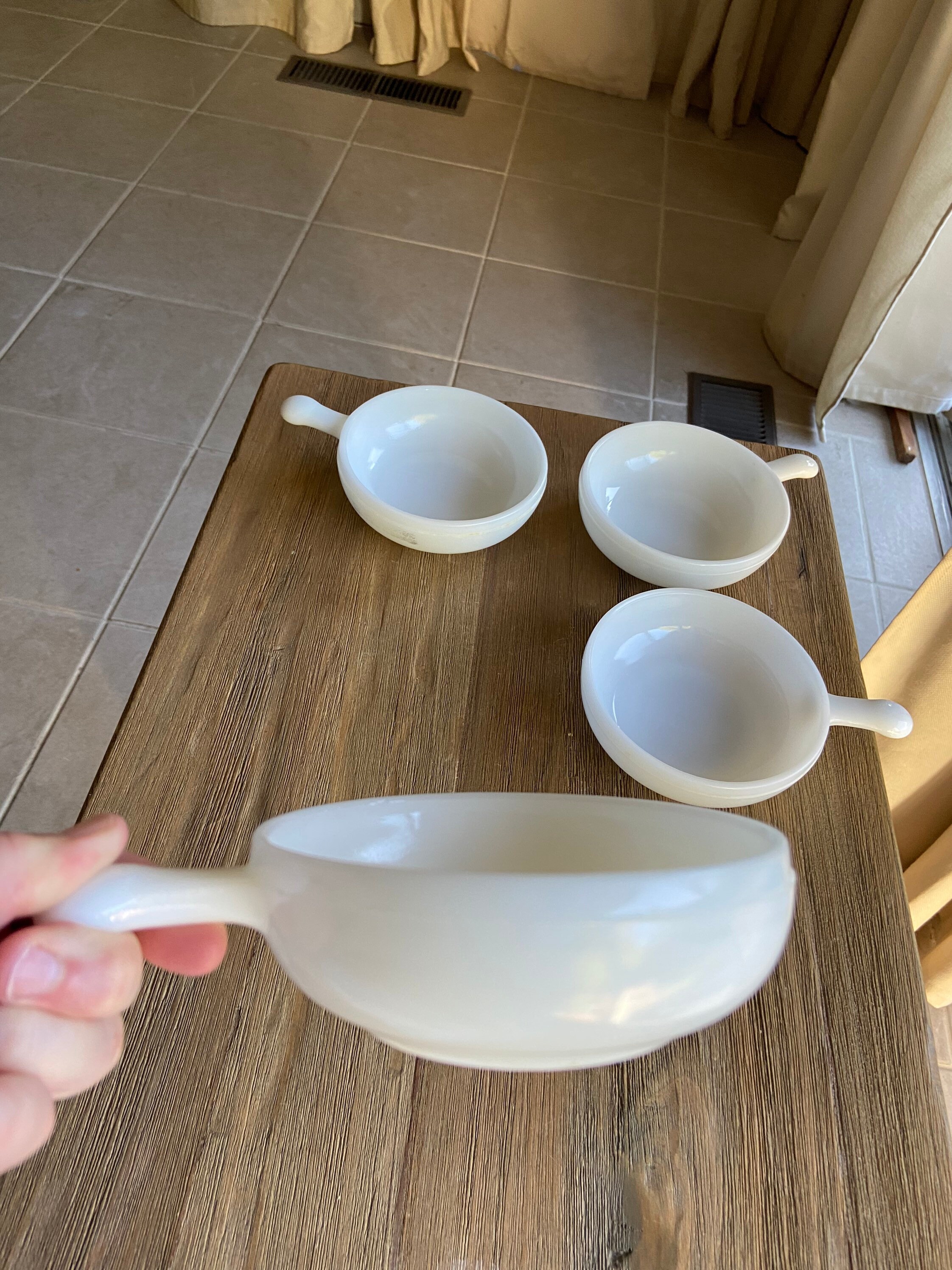 Vintage milk glass bowls with handle | Etsy