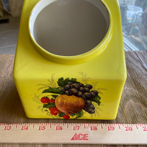 Vintage top yellow canister with wooden lid