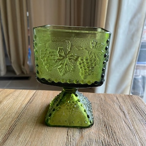 Vintage green glass vase/candy foooted dish