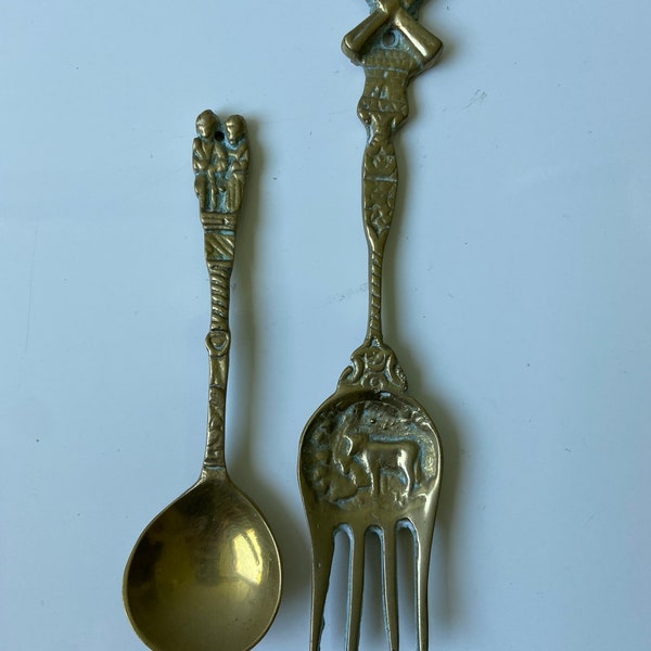 Vintage brass spoon and fork(wall decor )