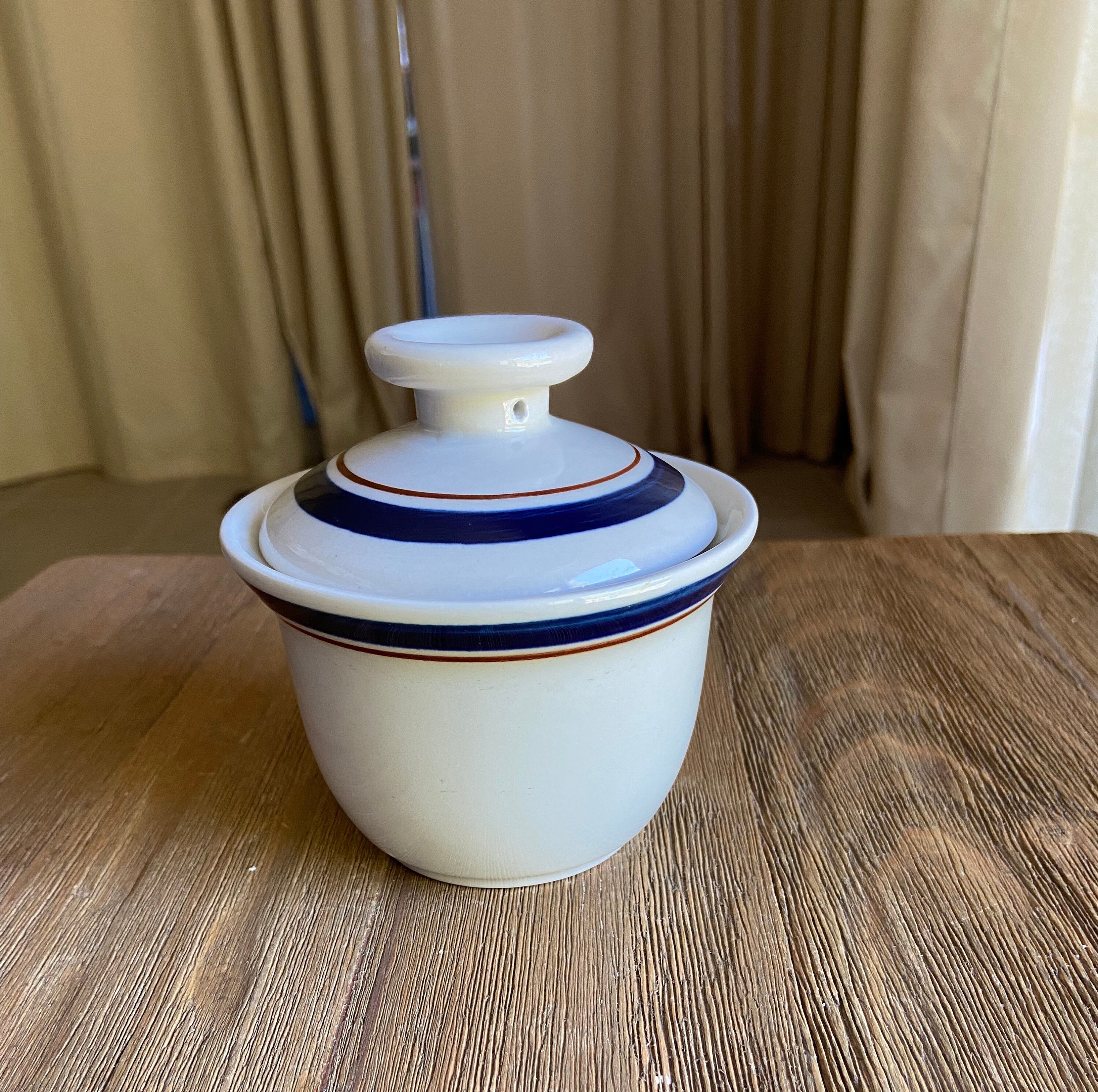 Vintage stoneware sugar bowl with lid Etsy