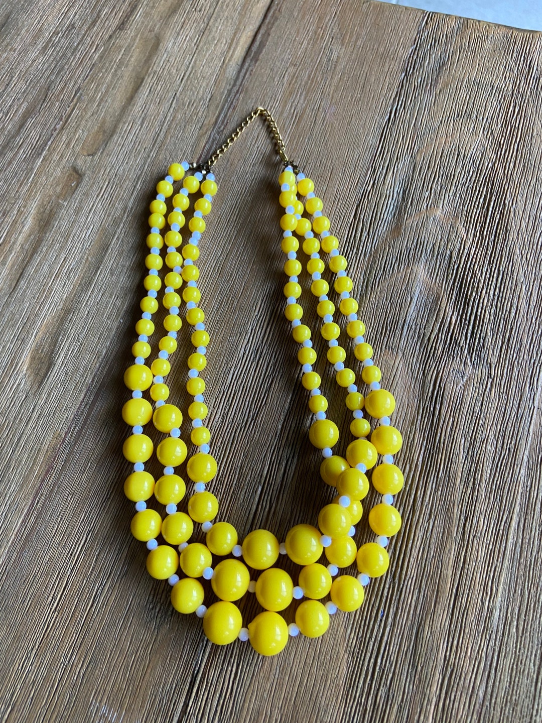 Collier Perles Octogonales Vintage Jaune - Bakélite ? Occasion Bon état
