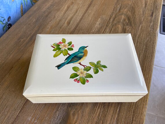 Vintage Otagiri Jewelry Box White Porcelain Hummingbird Flowers Handpainted Enamel Details PanchosPorch
