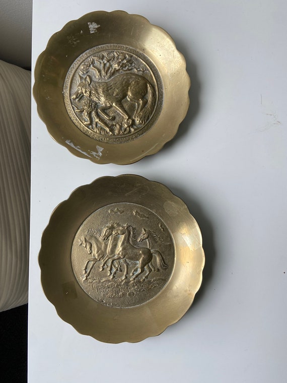 Vintage Brass Decorative Plates Etsy