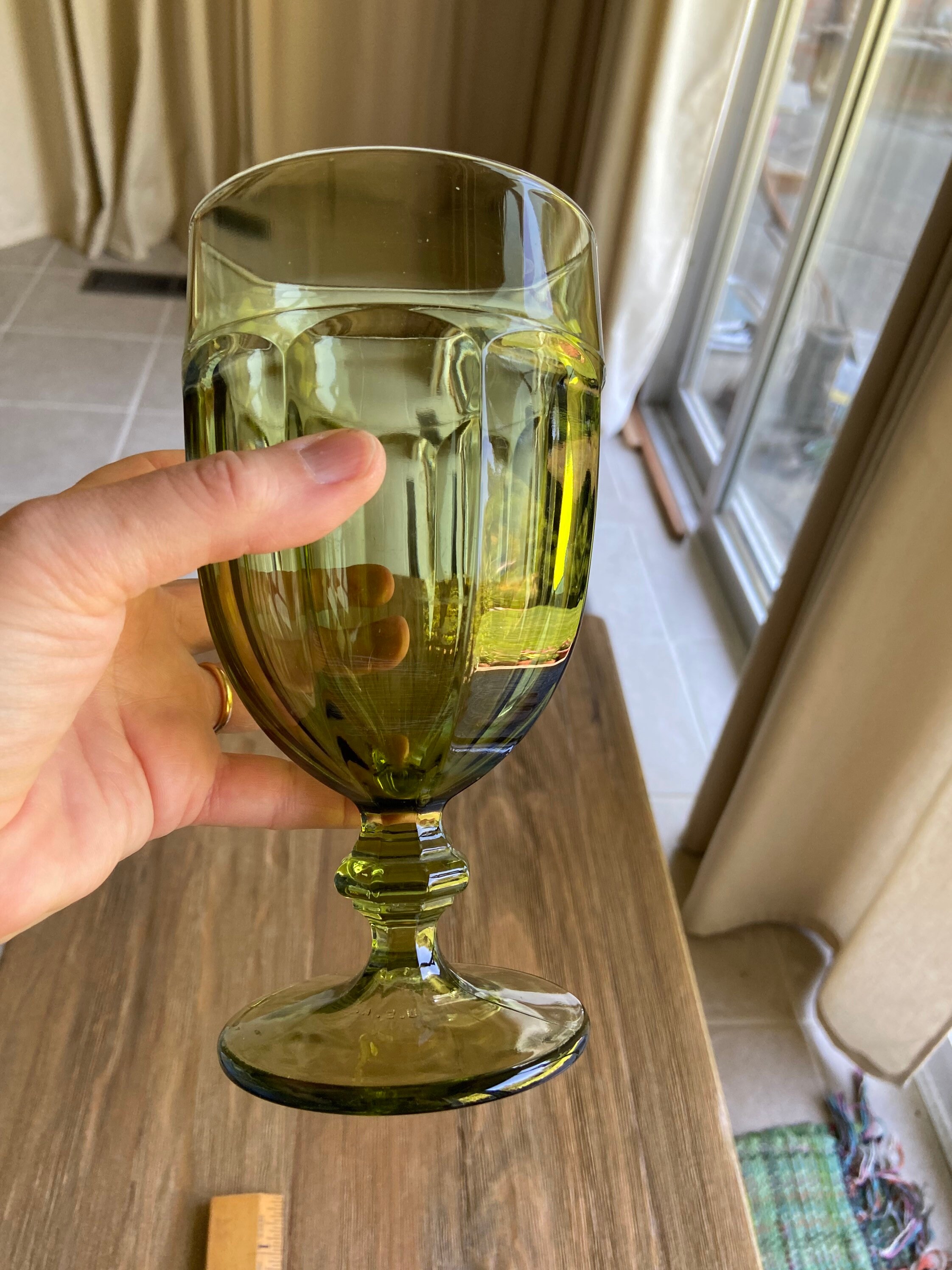 Vintage Green Glass Goblet Etsy UK