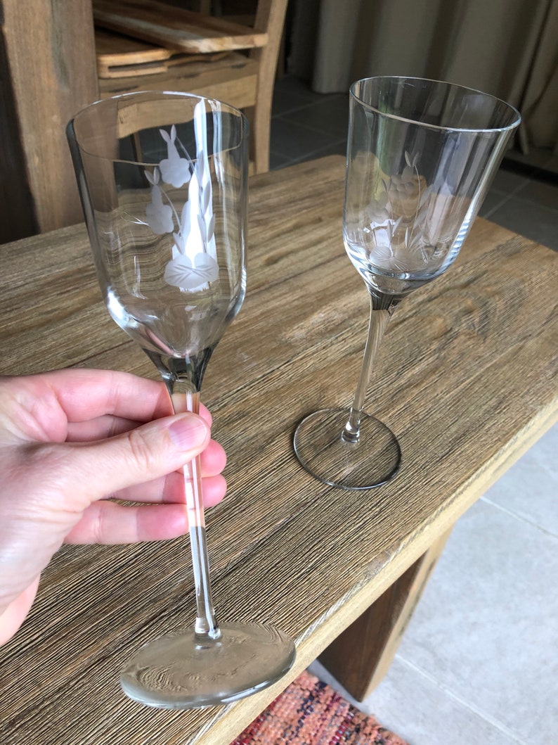 Vintage etched glass flutes