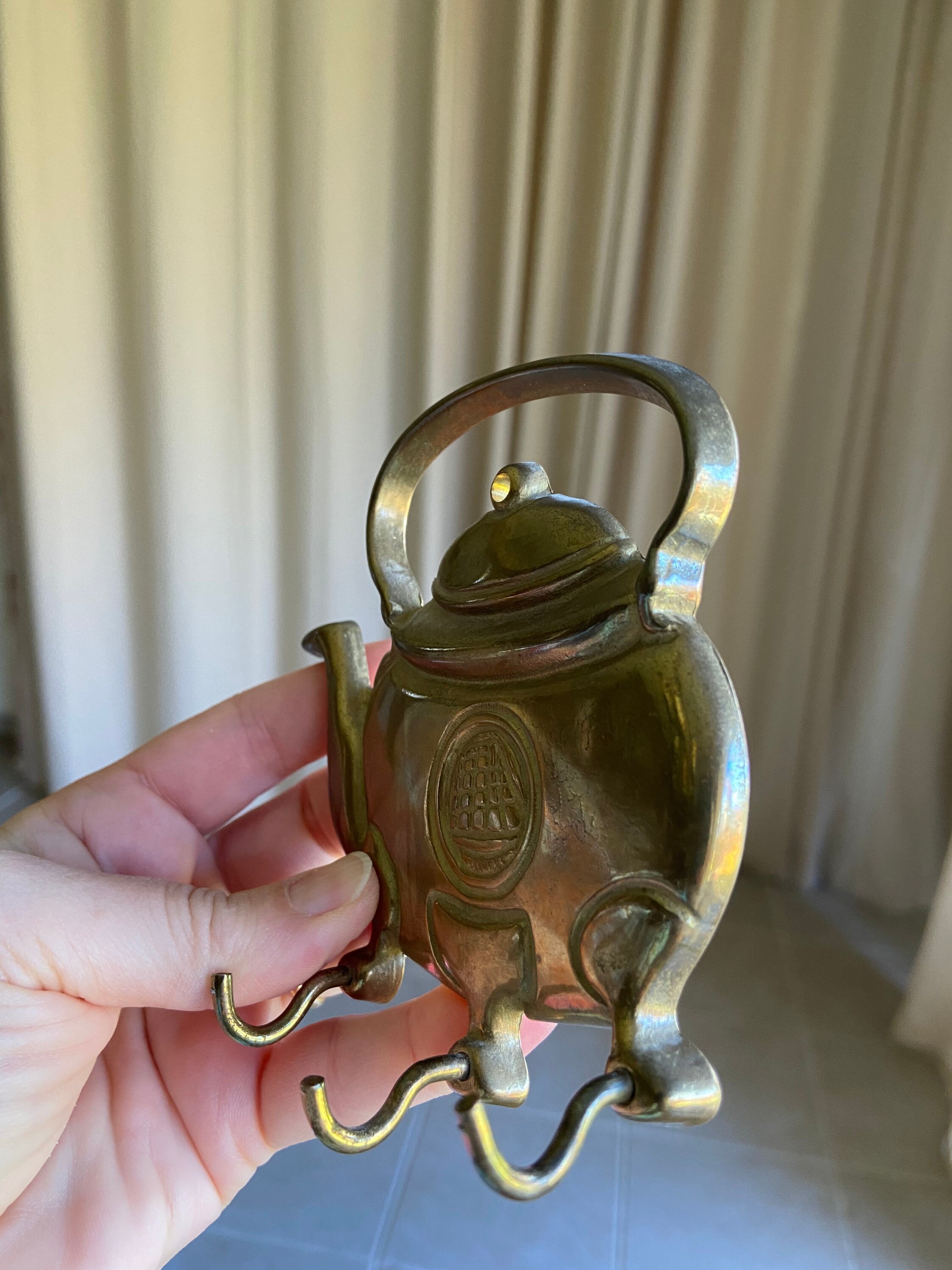 Vintage Brass Teapot Key Holder Etsy