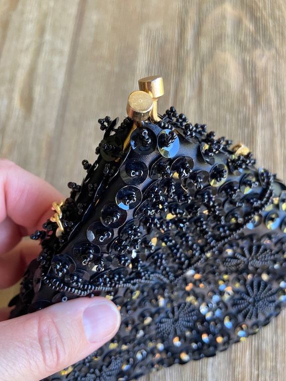 Vintage black beaded pouch purse - image 4