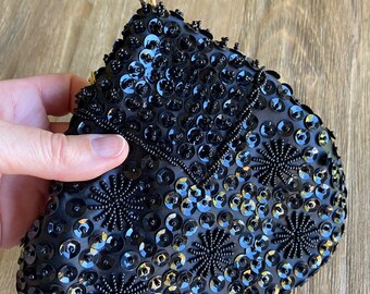 Vintage black beaded pouch purse